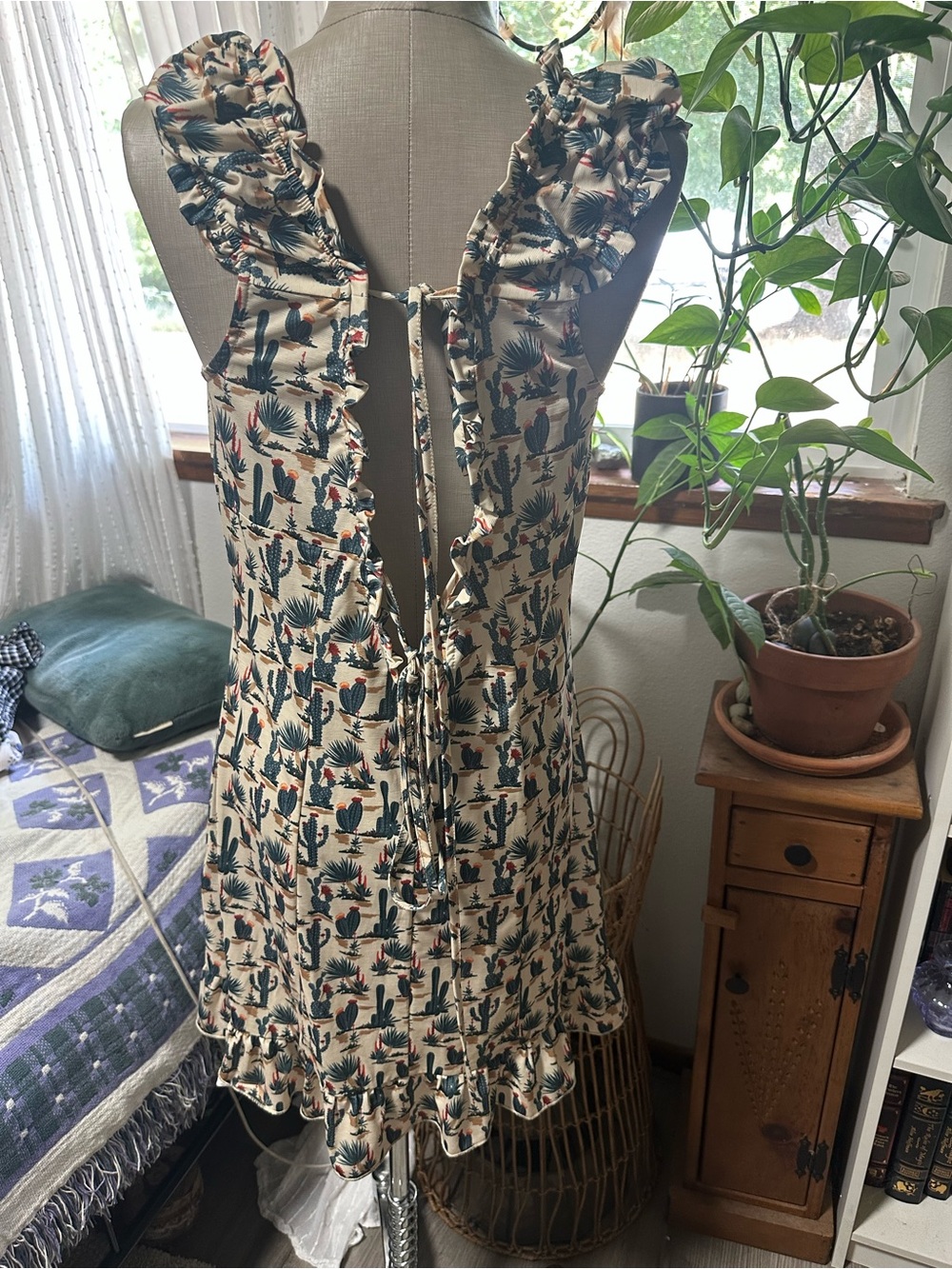 Cream Cactus-Print Ruffle Mini Dress - Picture 3 of 3